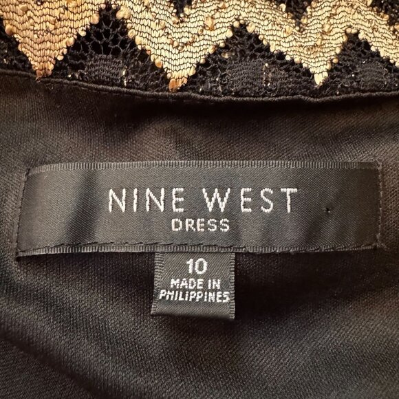 Nine West Dress Womens 10 Lace Overlay Sheer Zigzag‎ Chevron Metallic Party GNO - Picture 5 of 8